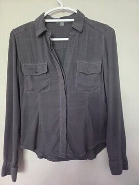 James Perse Style Viscose Button Front Blouse Charcoal Gray